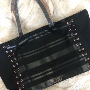 VS Black Striped Weekender Tote